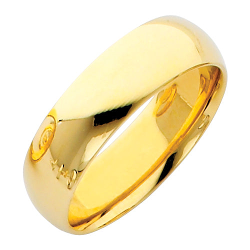 Light Weight Comfort Fit Plain Wedding Bands - 14K Gold 6mm -BC060