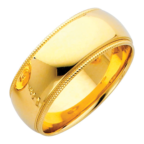 Light Weight Comfort Fit Plain Wedding Bands - 14K Gold 8mm -BMC080