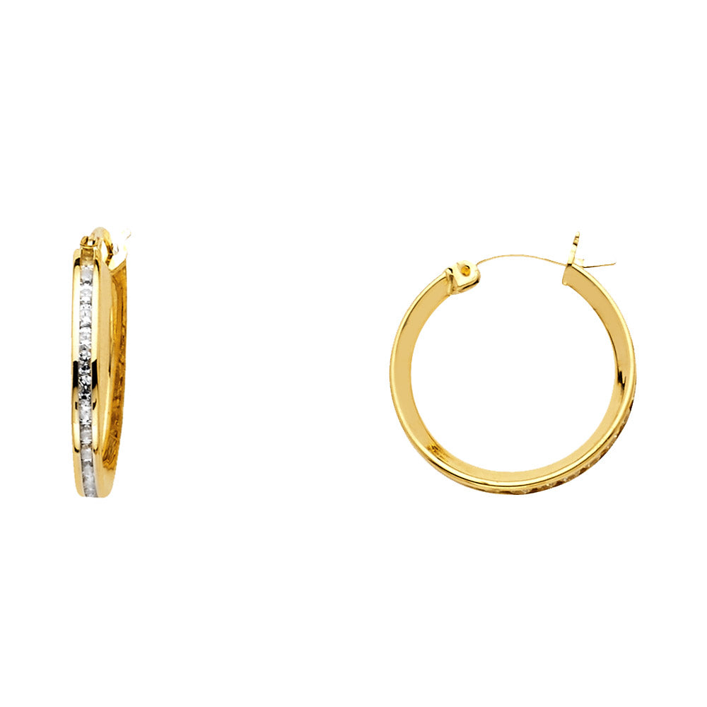 CZ Hoop Earrings  - 14K Gold - ER518