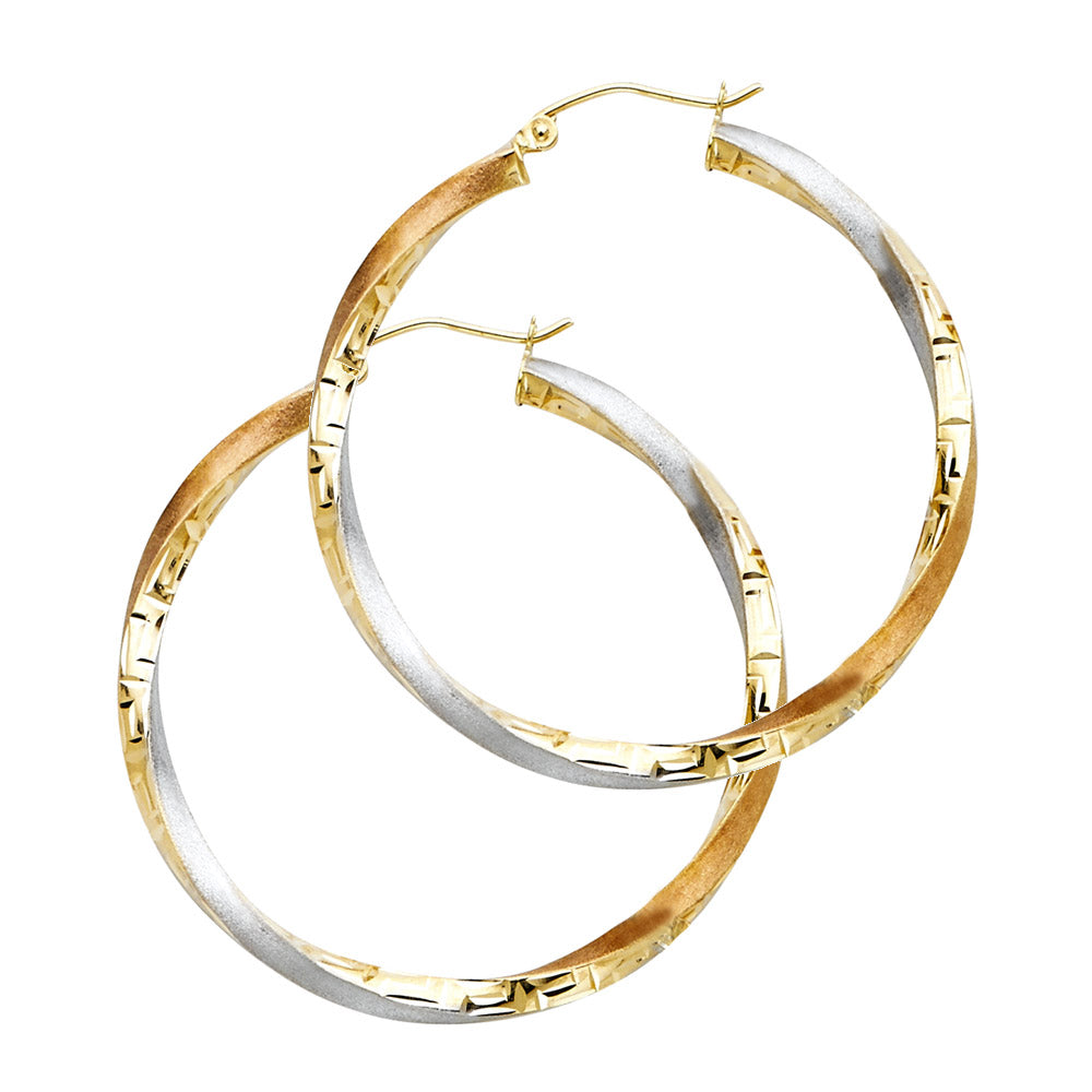 Fancy Hoop Earrings - 14K Gold - ER60