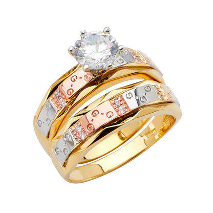 CZ Wedding Trio Sets - 14K - RG2516