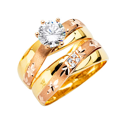 CZ Wedding Trio Sets - 14K - RG2904